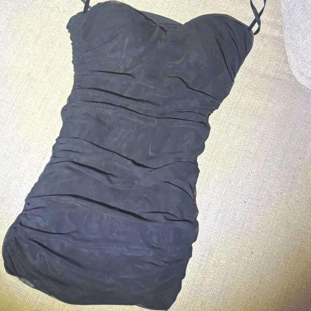 Chic Black Ruched Mini Dress
